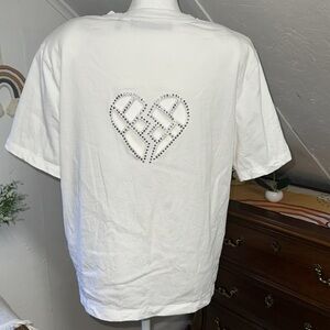 ROTATE White AJA Crew-Neck T-Shirt W/Cut-Out heart detail‎ & padded shoulders